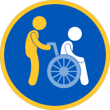 Person pushing wheelchair with person inside