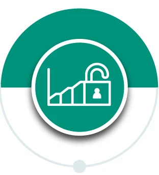 Performance Partnership icon with data security icon inside a circle